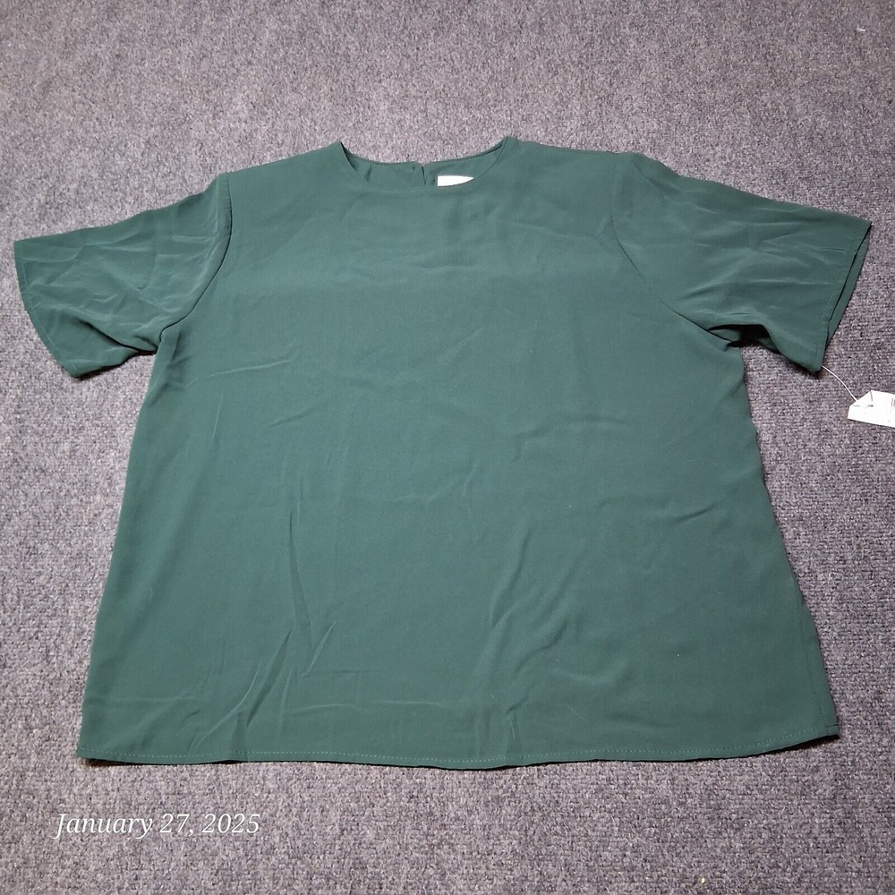 NWT Vintage DressBarn Shirt Woman‎ 14 / 16 Green Lightweight With Shoulder Pads